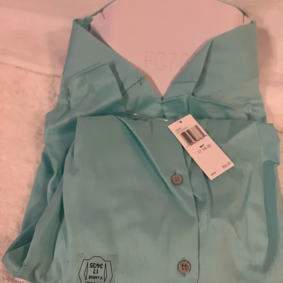 Van Huseun Teal Flex Collar Dress Shirt Size XL- 17 35/35 - Picture 6 of 8